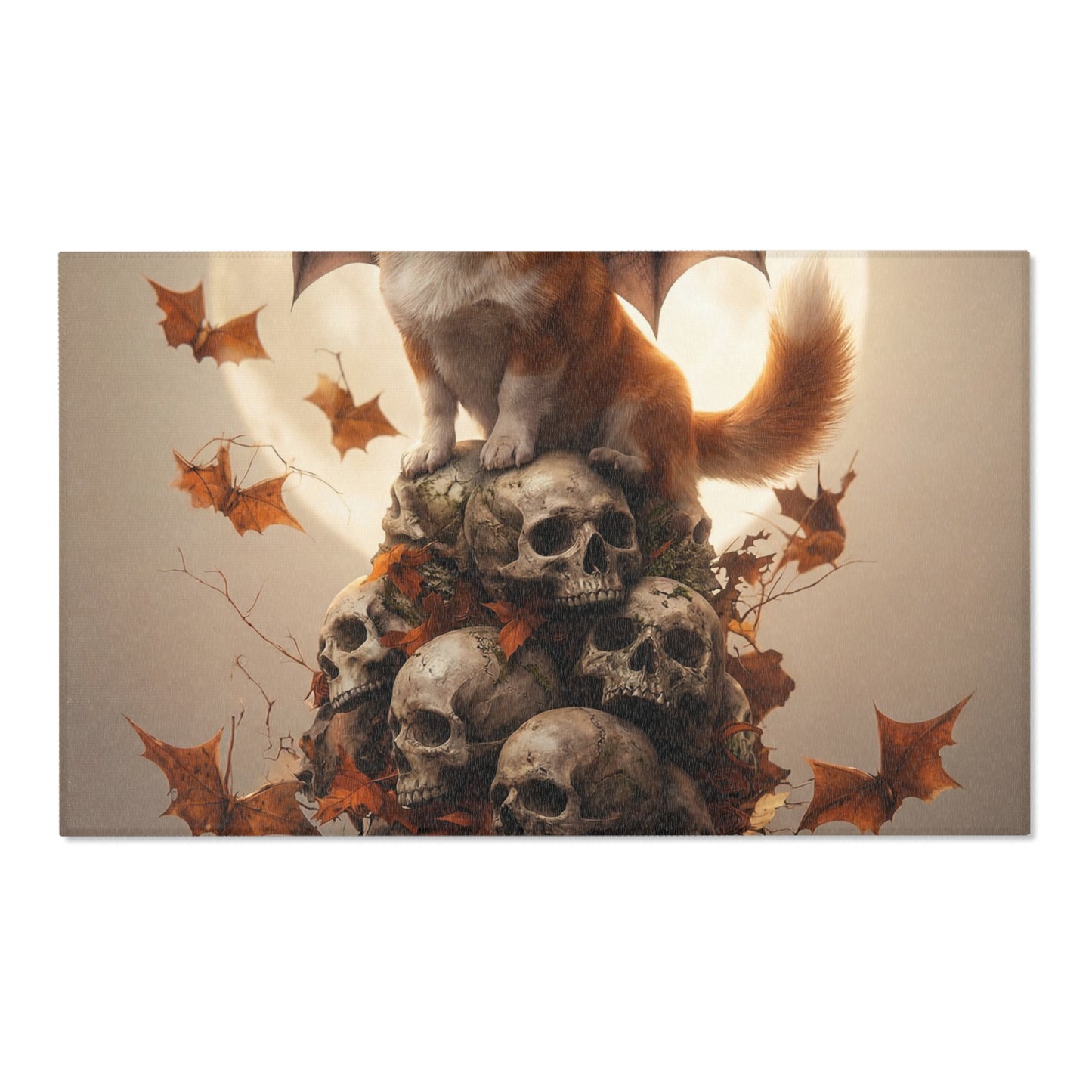 Batwing Corgi Area Rug – Moonlit Skull Throne Fantasy