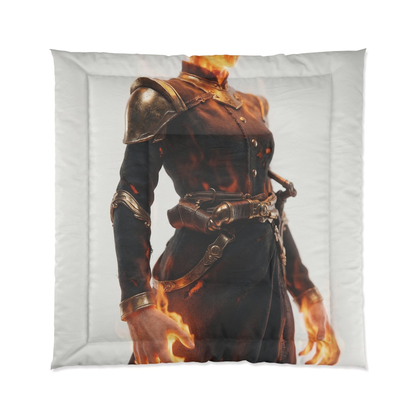 Flame-Headed Sentinel Comforter – Charred Armor and Whispering Fire