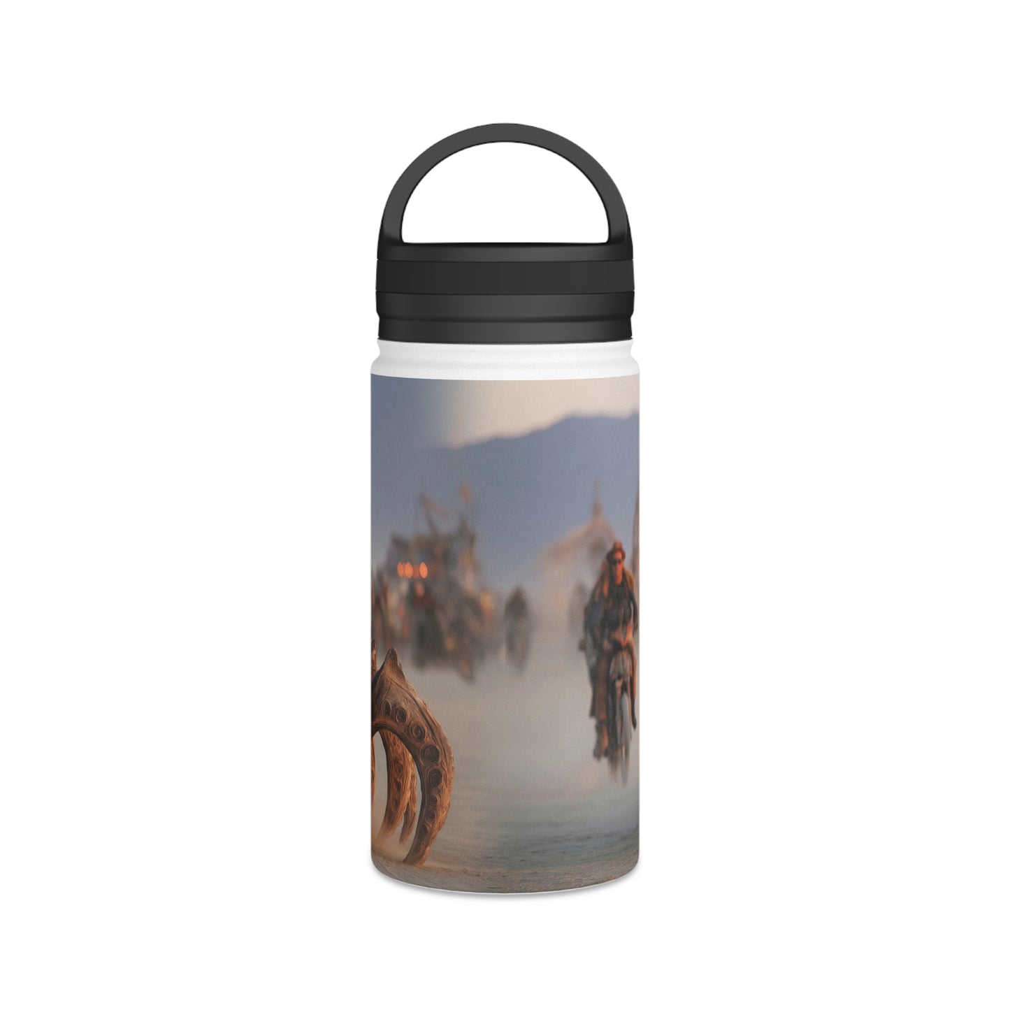 Desert Nomad Chariot Water Bottle – Handle Lid – Dust-Swirled Sunset Ride
