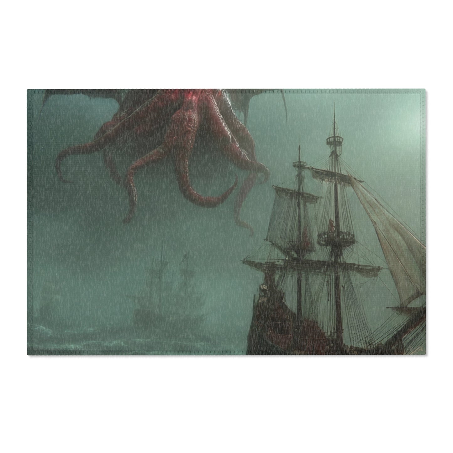 Leviathan’s Wrath Area Rug – Storm-Tossed Galleon Under Crimson Skies