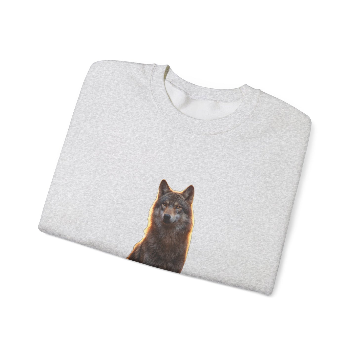 Twilight Sentinel Wolf Crewneck Sweatshirt – Golden Hour Guardian Portrait
