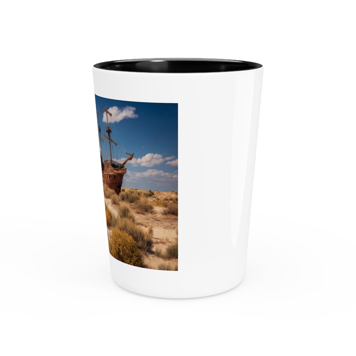 Desert Wreckage Shot Glass – Weathered Galleon on the Dunes