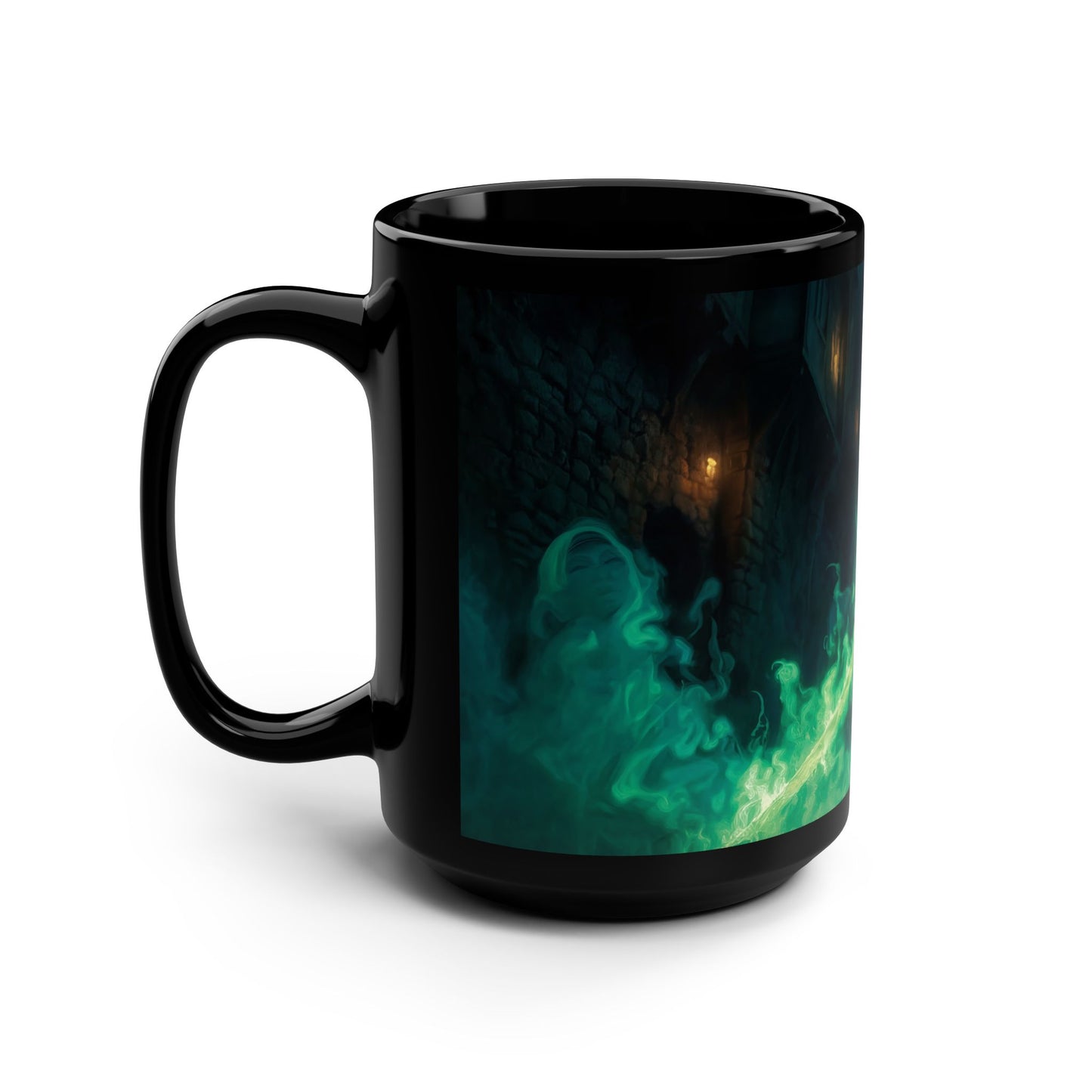 Gnome Guardian Black Mug, 15oz – Green Phosphor Blade Sentinel