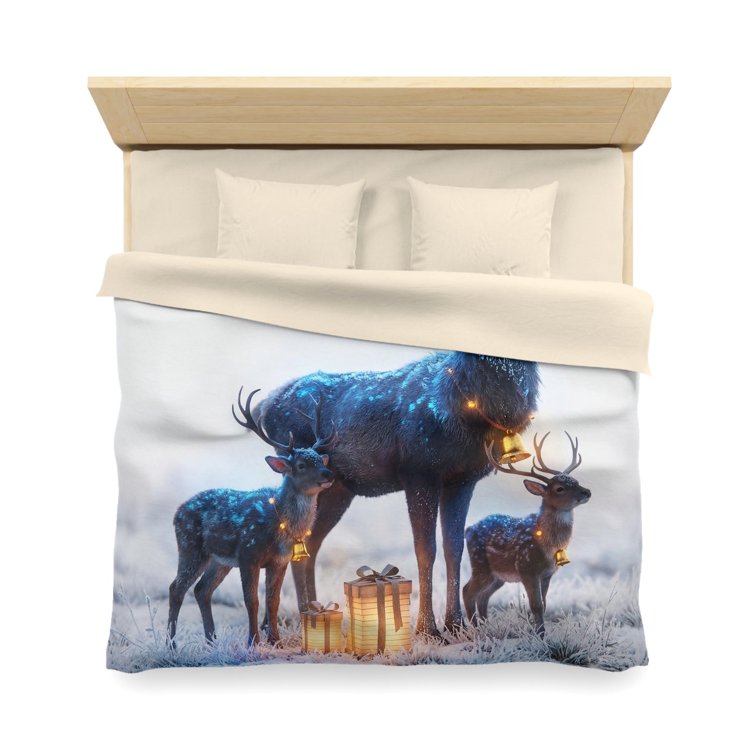 Frostbound Deer Family Microfiber Duvet Cover – Winter’s Gentle Gift Givers