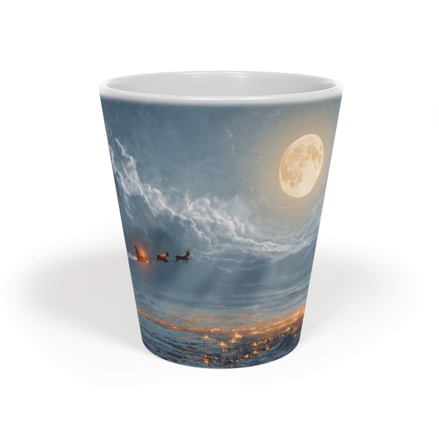 Midnight Sleigh Ride Latte Mug, 12oz – Frost-Lit City Beneath a Full Moon