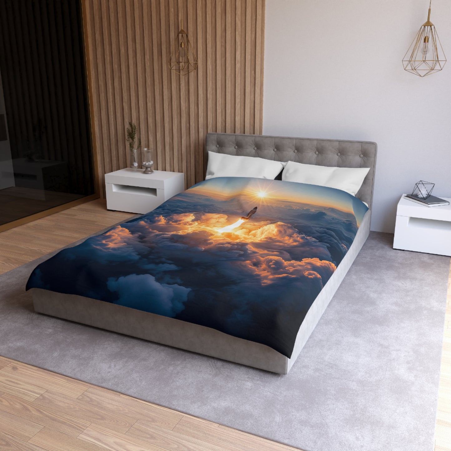 Solar Launch Microfiber Duvet Cover – Dawn’s First Rocket Ascension