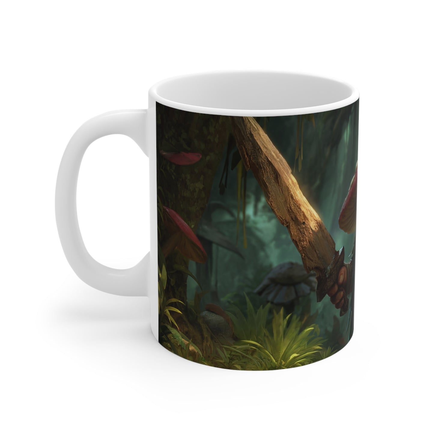 Forest Guardian Mushroom Warrior Ceramic Mugs (11oz\15oz\20oz) – Sunlit Canopy Embrace