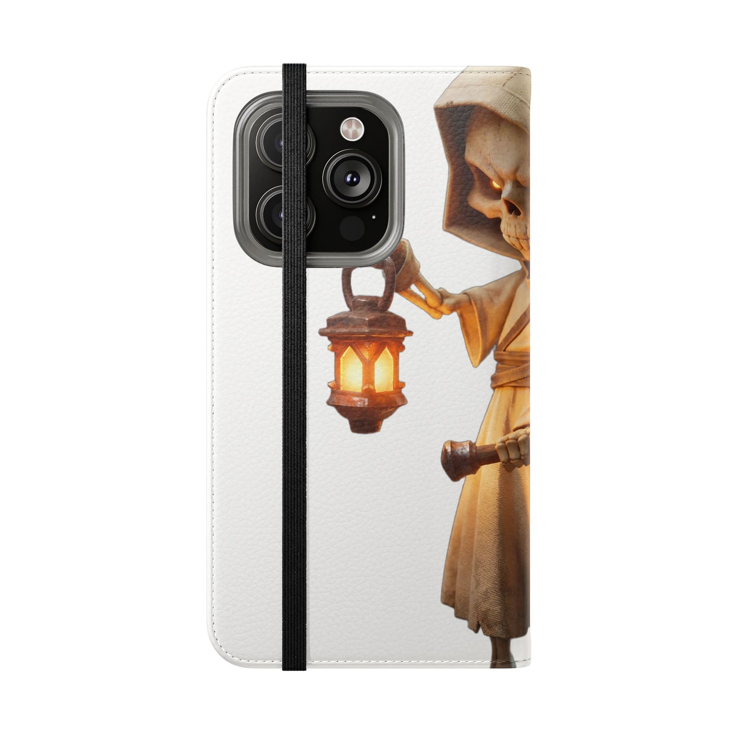 Lantern-Bearing Sentinel Flip Cases – Hooded Guardian with Scythe and Warm Glow