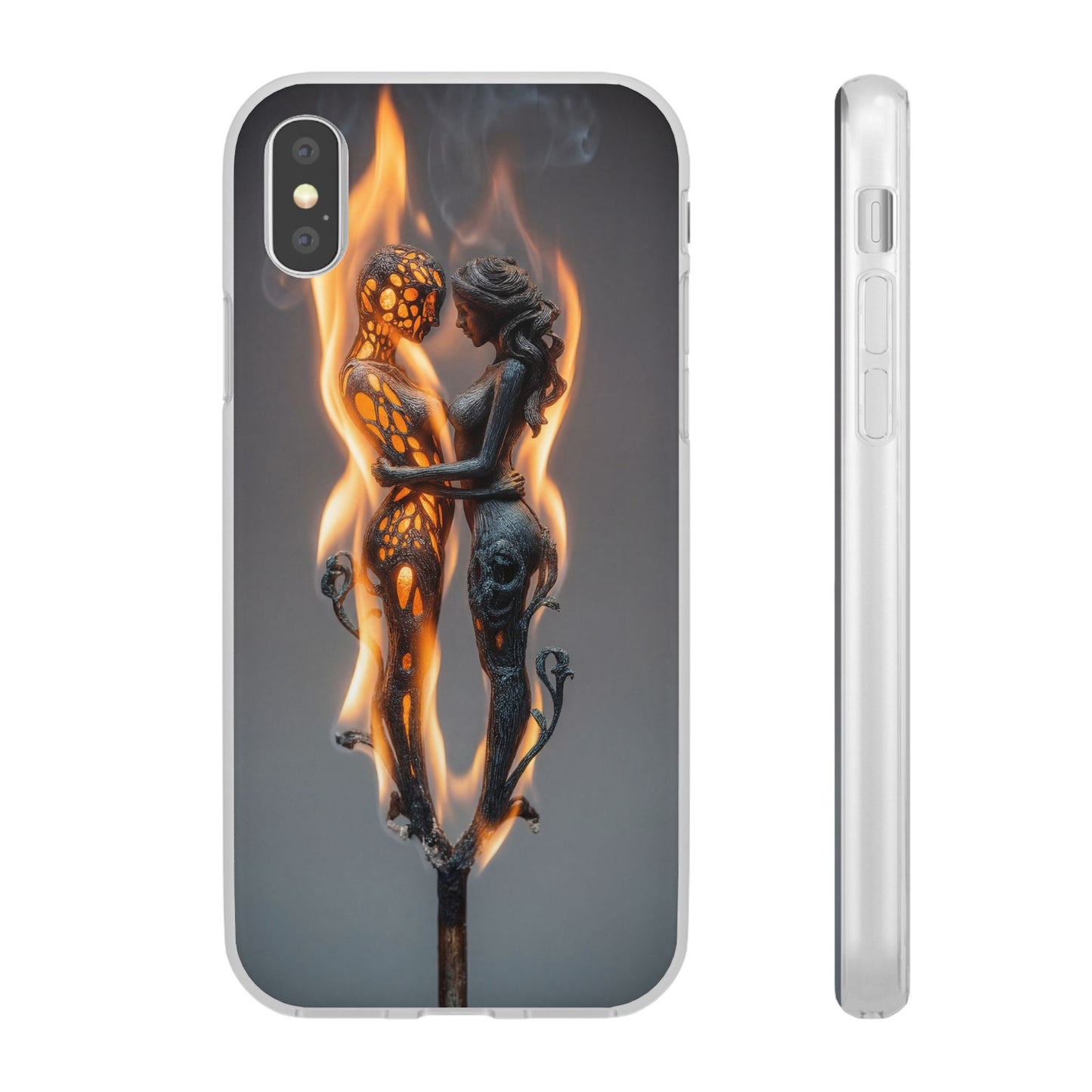 Flame-Embraced Lovers Flexi Cases – Intimate Glow Within the Fire