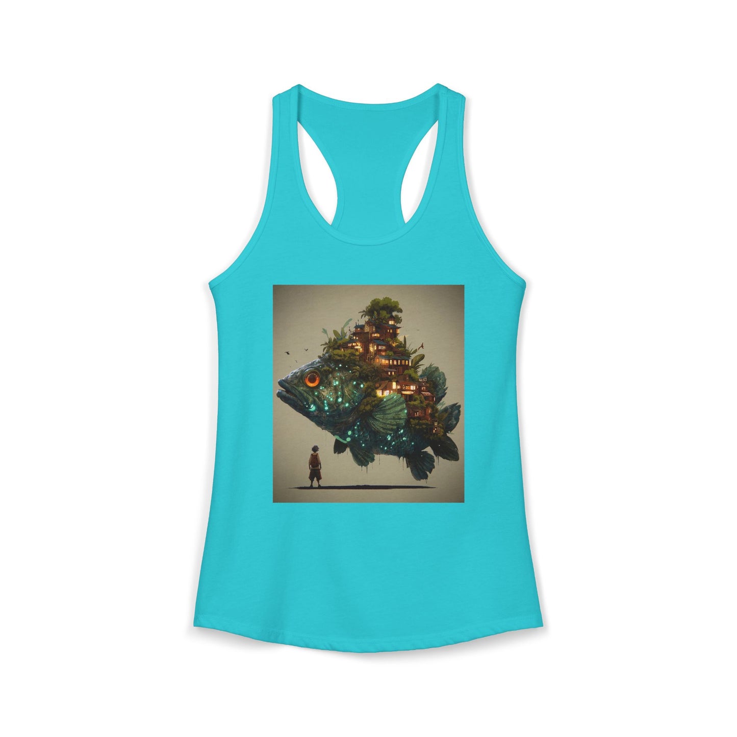 Floating Fish Village Women's Ideal Racerback Tank – Bioluminescent Cityscape Journey