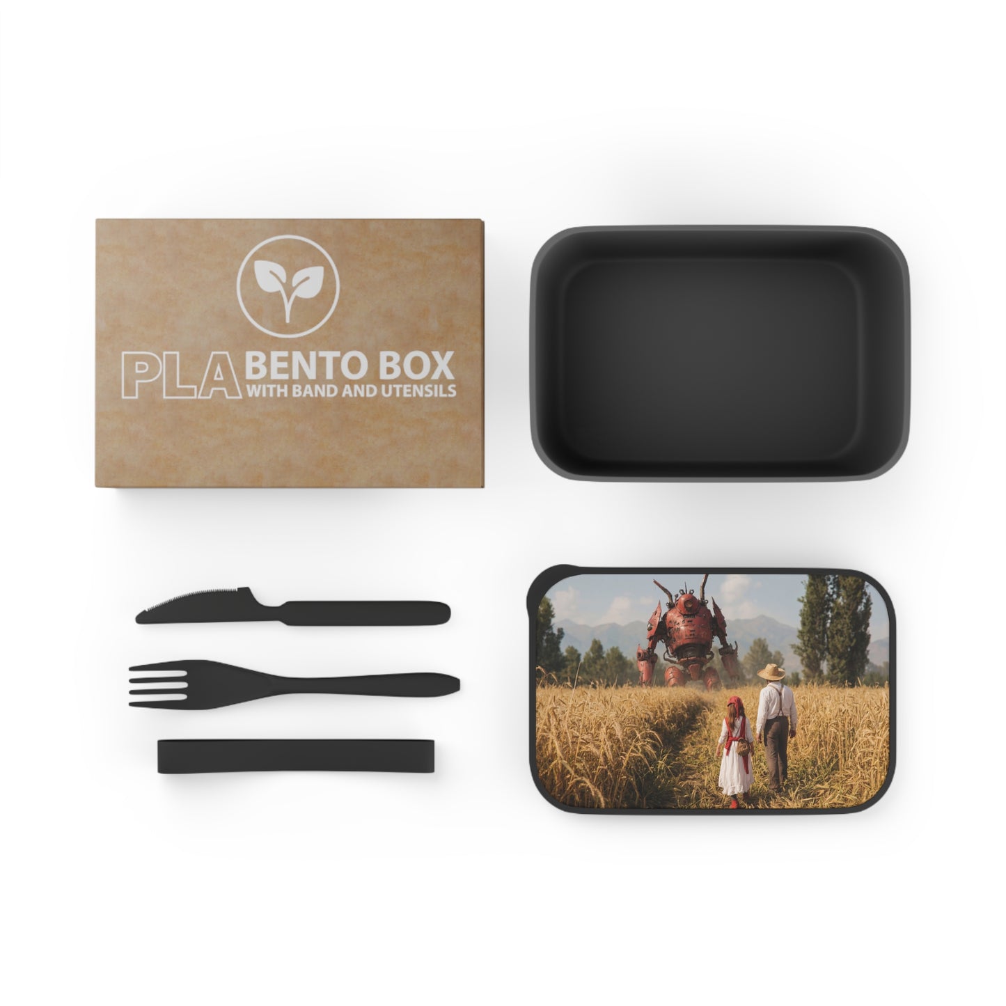 Rustic Guardian PLA Bento Box with Band and Utensils – Wheat Field Encounter