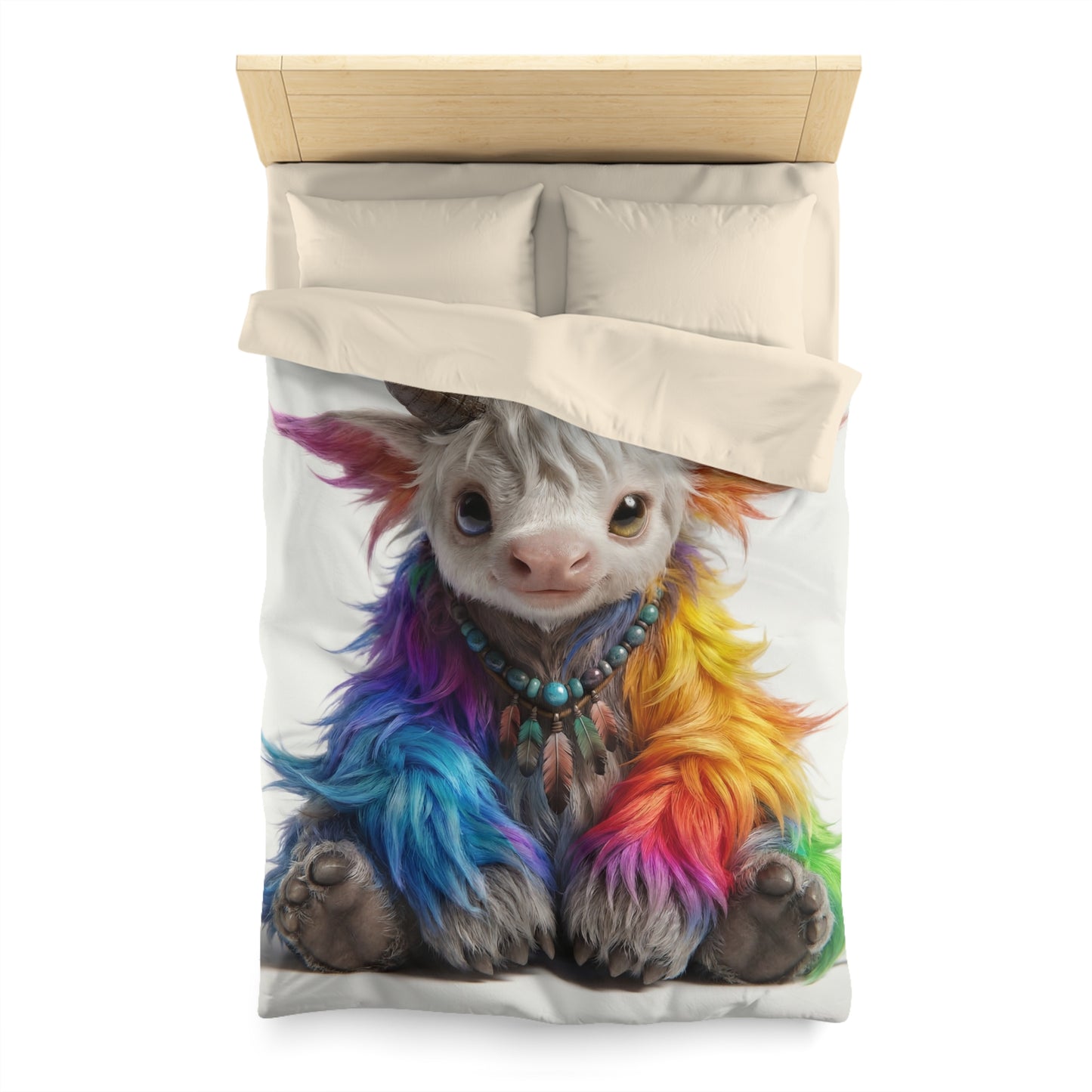 Rainbow Horned Guardian Microfiber Duvet Cover – Softly Glowing Twilight Companion