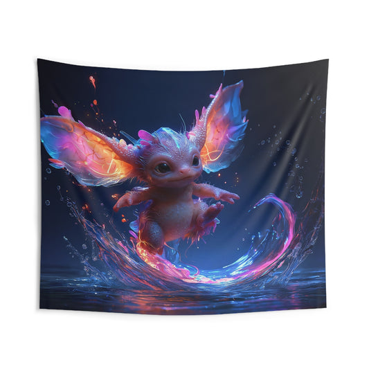 Neon Dragonling Wall Tapestry – Electric Water Splash Fantasy
