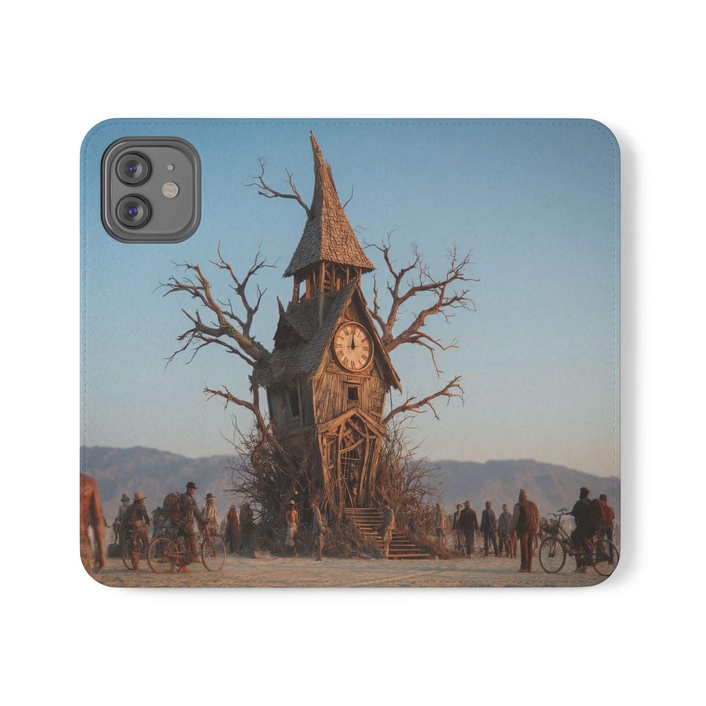 Clocktower Wanderers Flip Cases – Dusty Desert Sentinel Scene