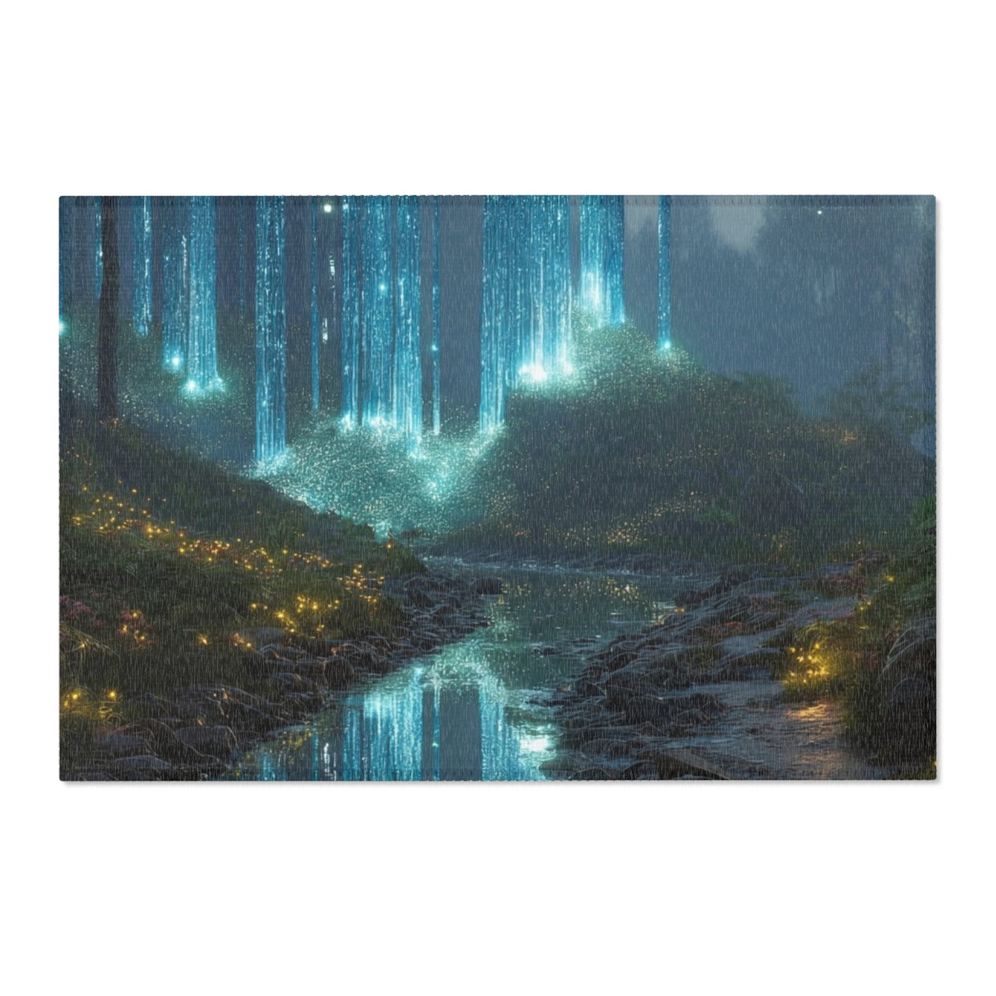Whispering Forest Stream Rug – Azure Luminescence Dreamscape