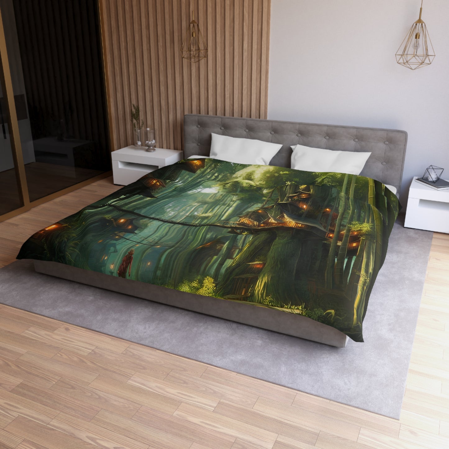 Bamboo Canopy Treehouse Duvet Cover – Sunlit Forest Sanctuary