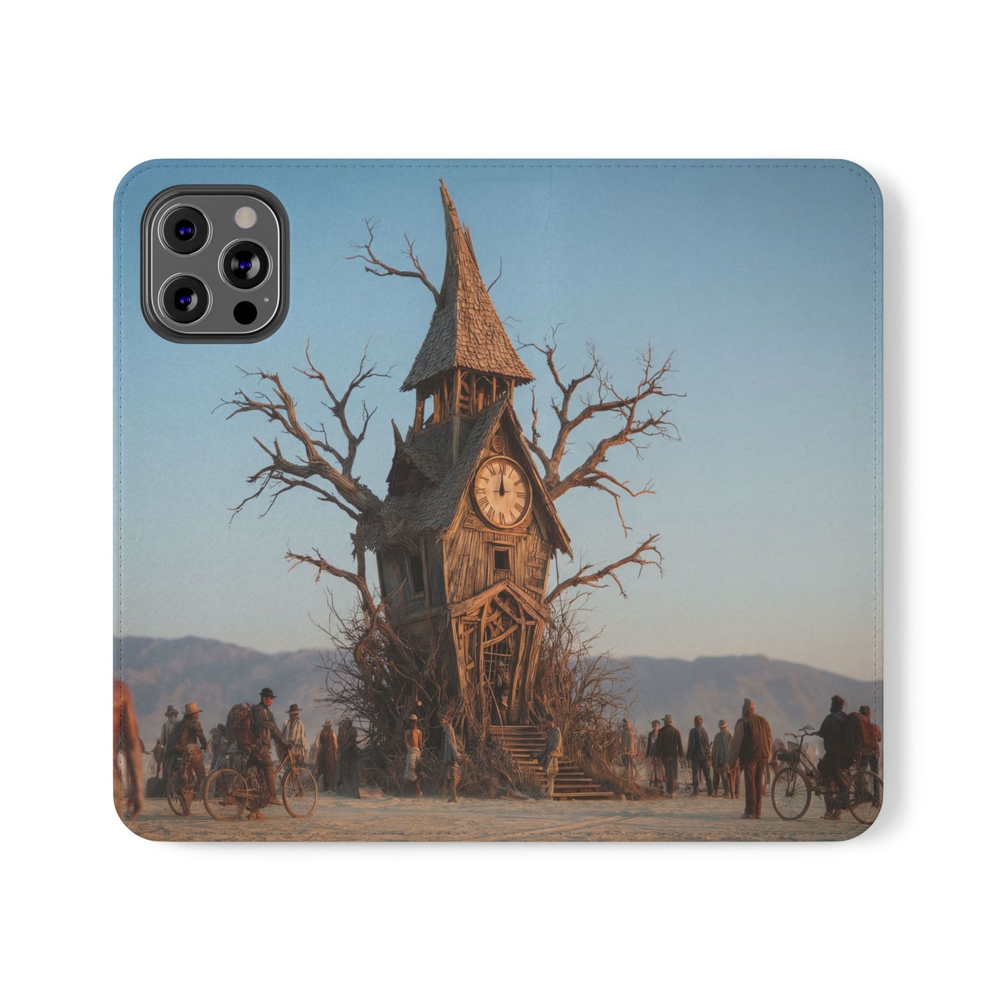 Clocktower Wanderers Flip Cases – Dusty Desert Sentinel Scene