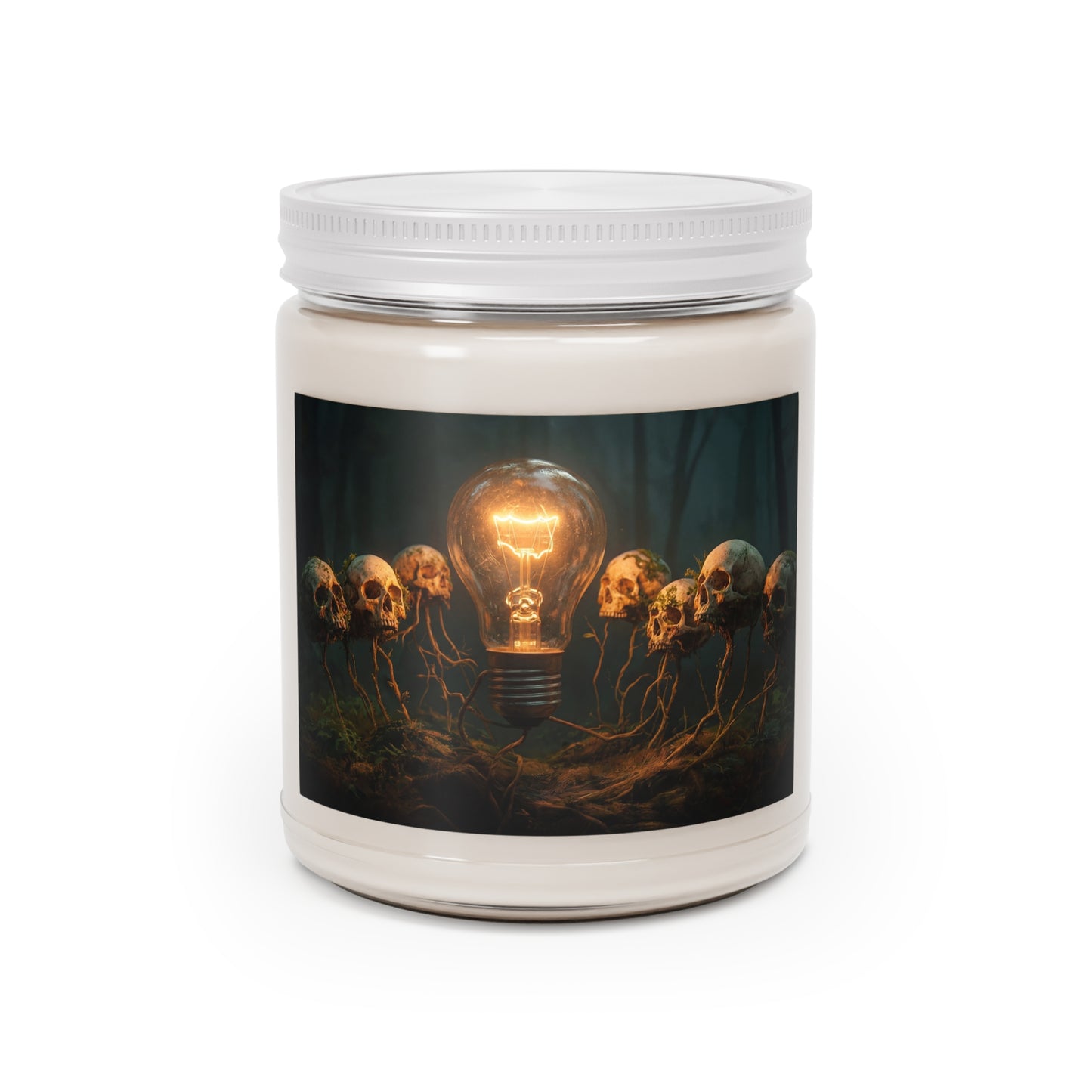 Illuminated Idea Bulb Scented Soy Candles with White Lid, 9oz – Warmth in the Whispering Woods