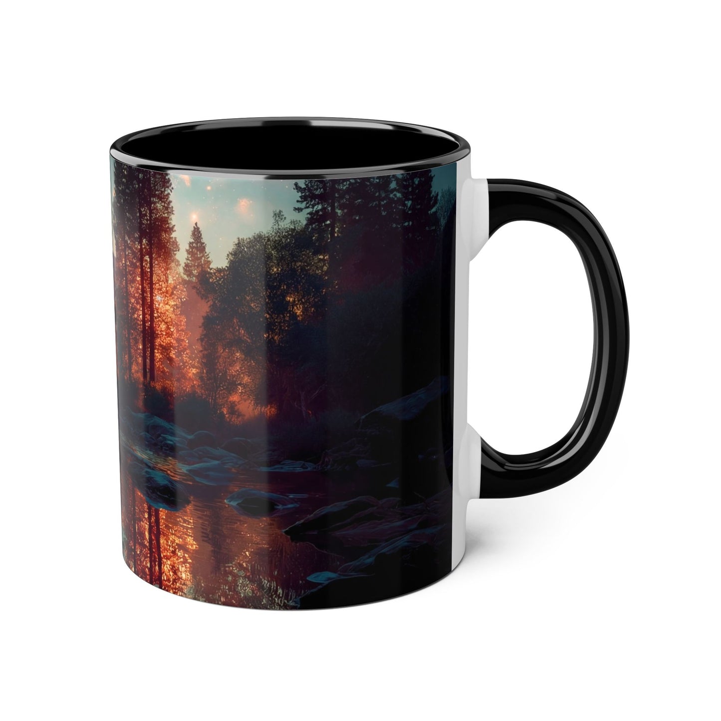 Twilight Mountain Reflection Accent Mugs, 11oz – Obsidian River Dreamscape