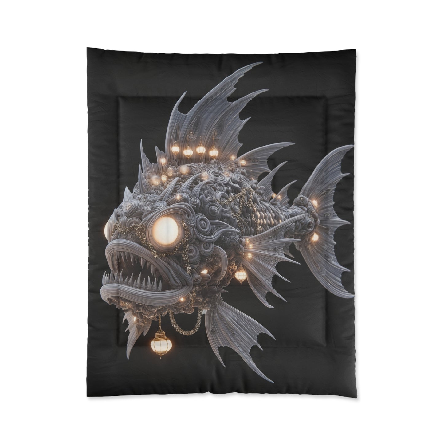 Luminous Deep-Sea Leviathan Comforter – Chandelier Fish in Abyssal Glow