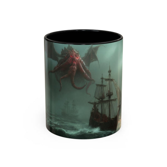 Leviathan Sentinel Accent Coffee Mug (11, 15oz) – Crimson Wyvern Guardian Seascape