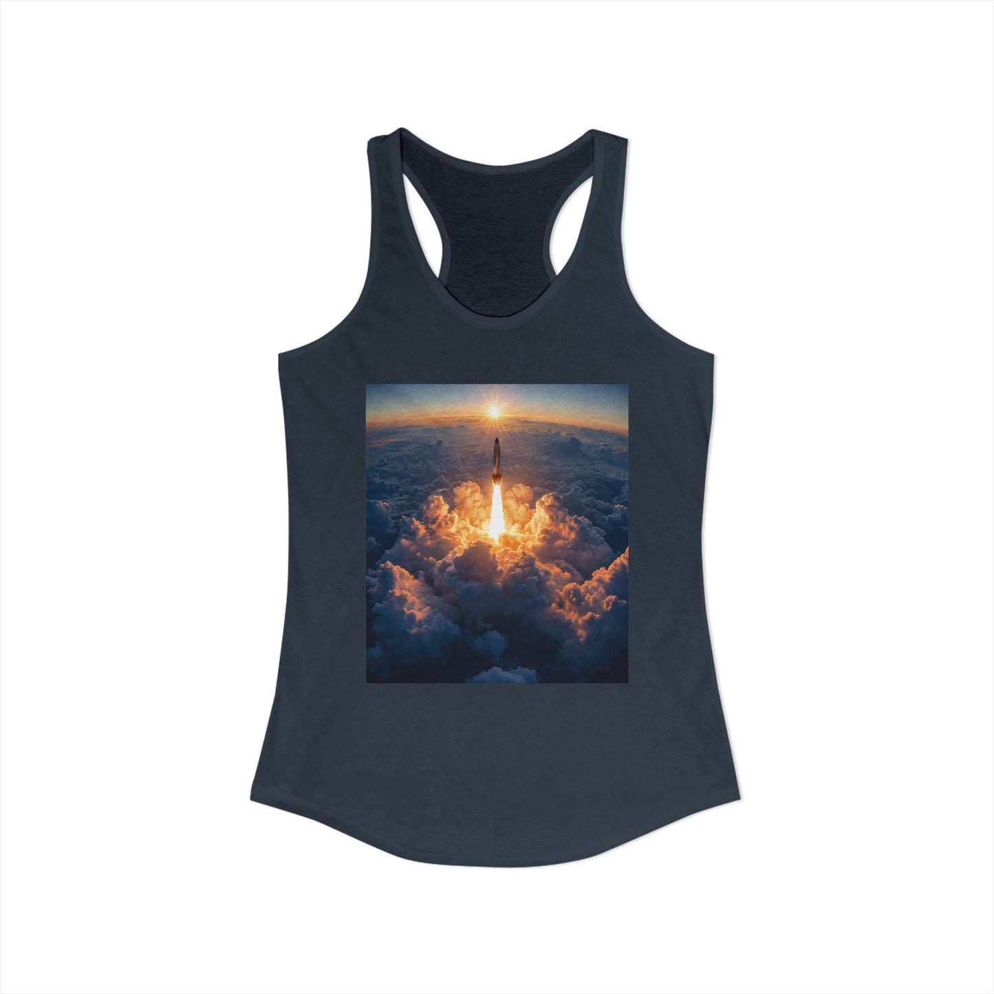 Solar Launch Women's Ideal Racerback Tank – Golden Dawn Ascent Graphic