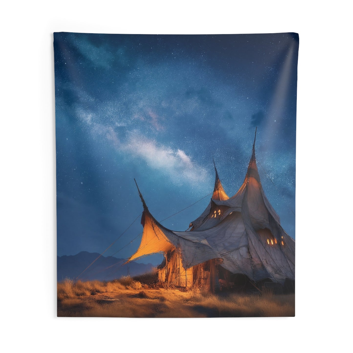 Starlit Nomad Tent Wall Tapestry – Milky Way Haven Under Open Skies