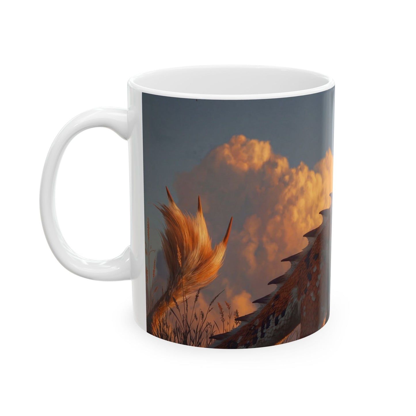 Sunset Sentinel Dragon Ceramic Mug – Warm Ember Glow Design