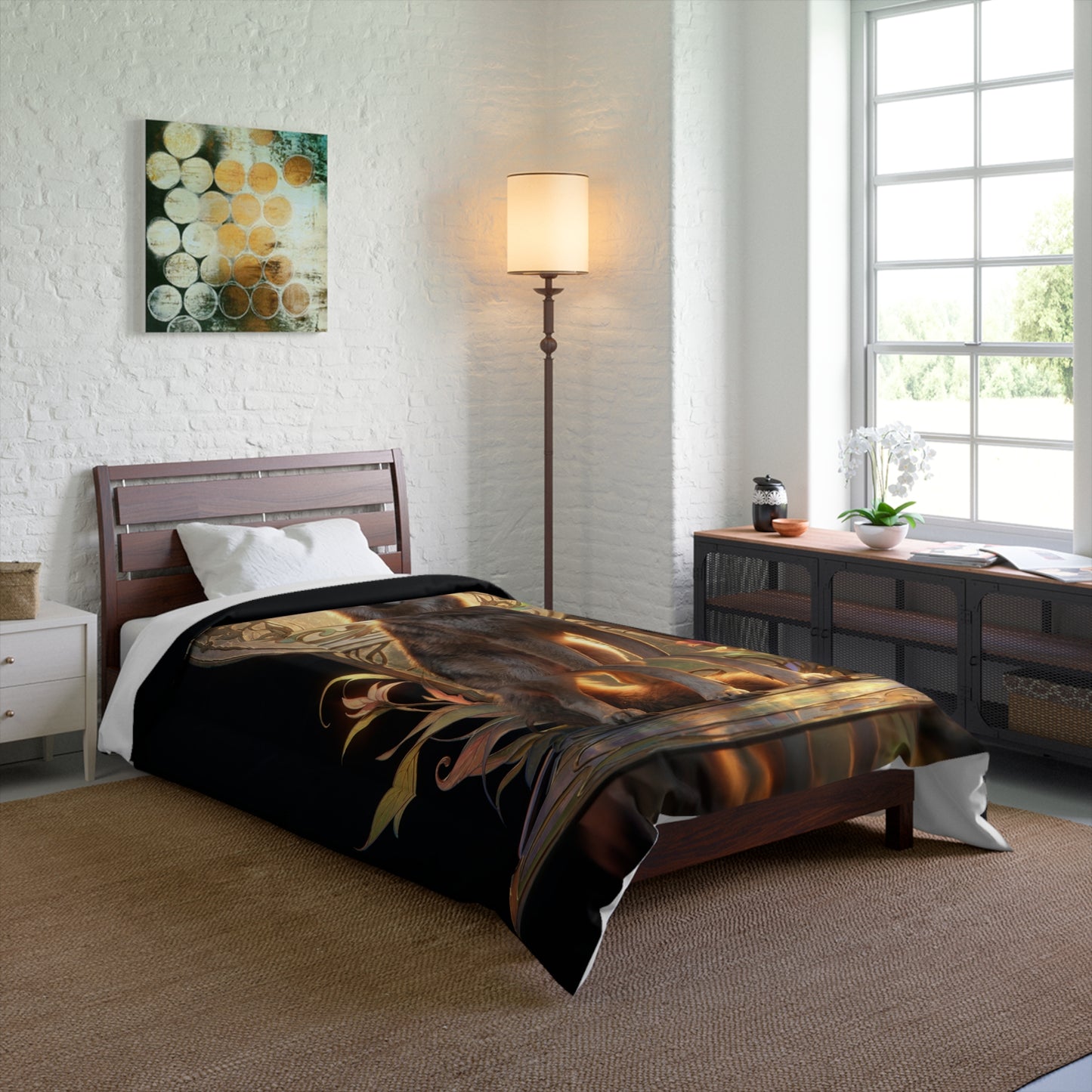 Regal Wolf Throne Comforter – Golden Hour Sentinel Dreamscape