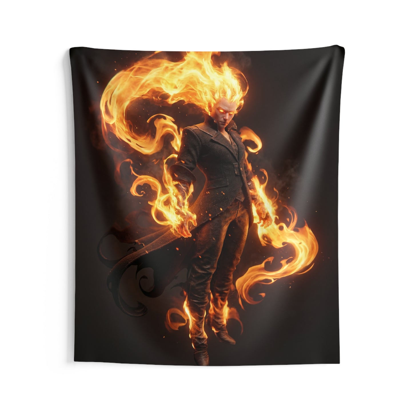 Flame-Wreathed Sentinel Indoor Wall Tapestries – Crimson Ember Sovereign