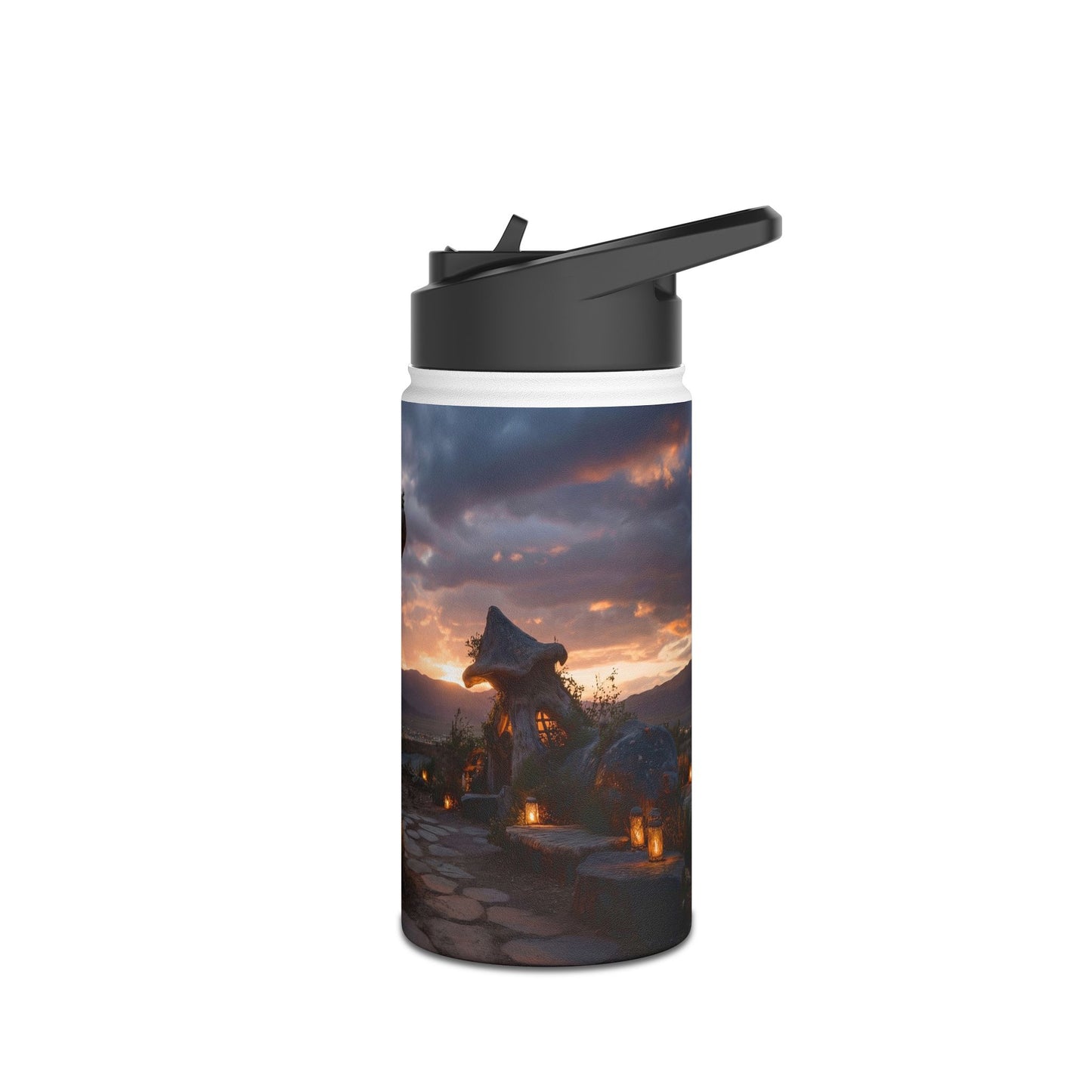 Mushroom Cottage Sunset Water Bottle – Warm Glow Haven Standard Lid