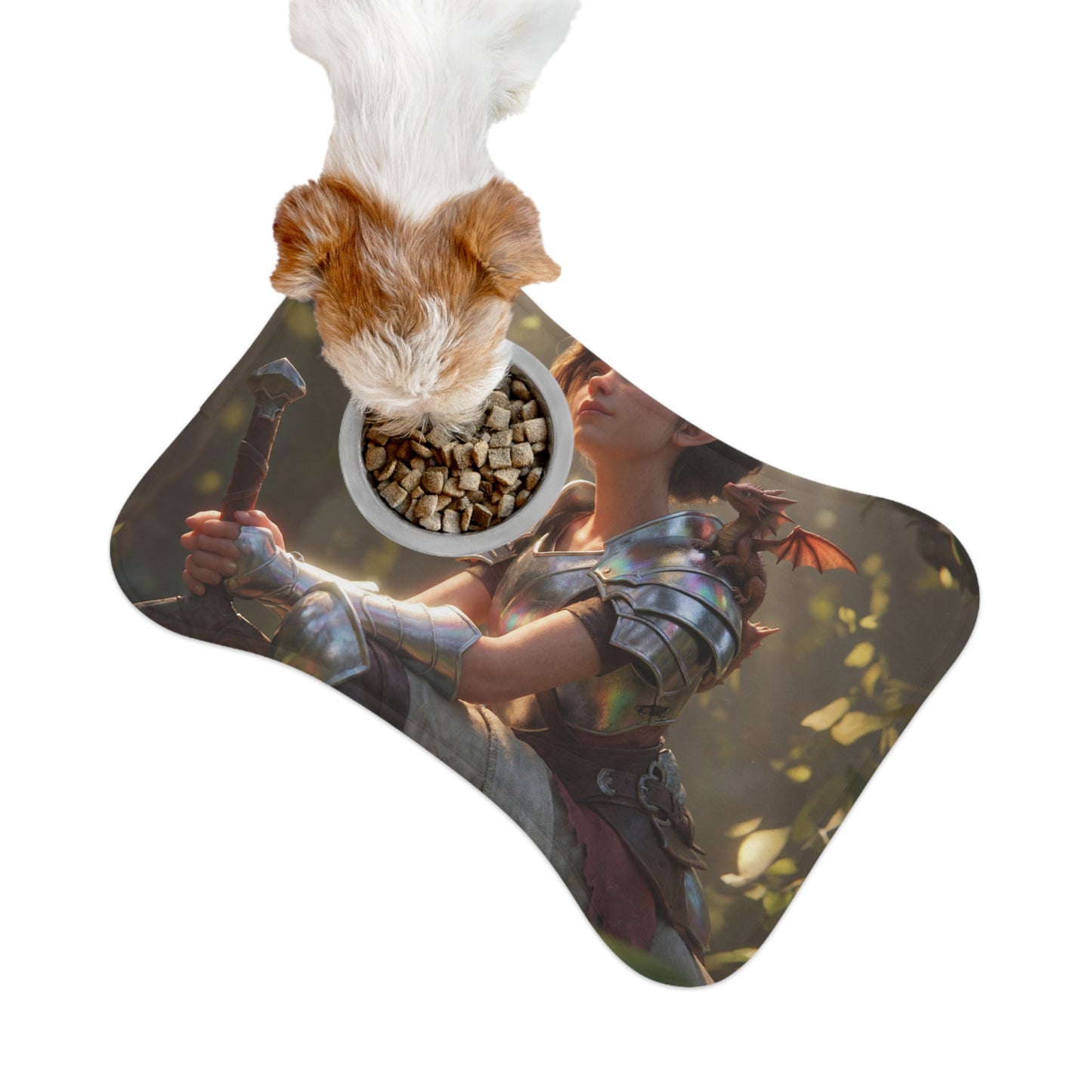 Elven Guardian with Dragon Pet Feeding Mats – Iridescent Armor and Forest Companion