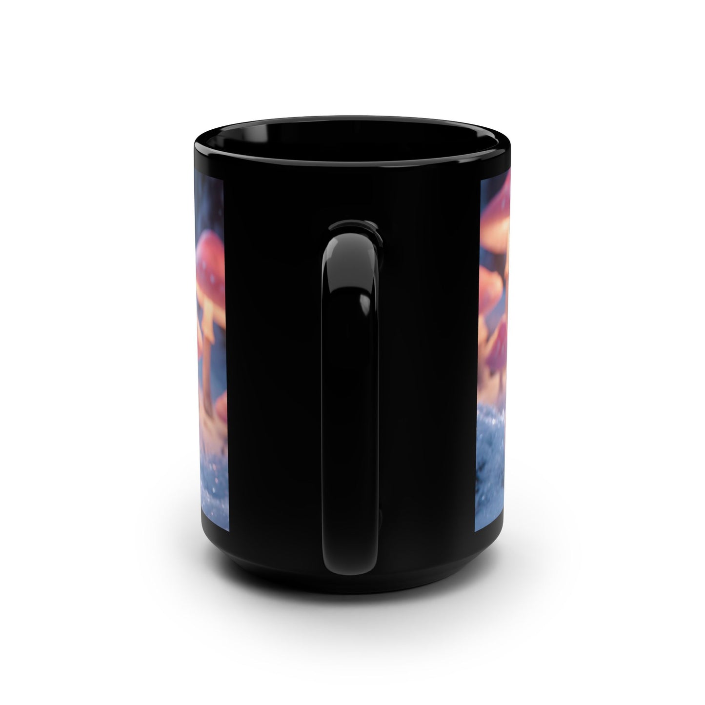 Pink Unicorn & Fairy Child Black Mug, 15oz – Winter Enchanted Forest Companion