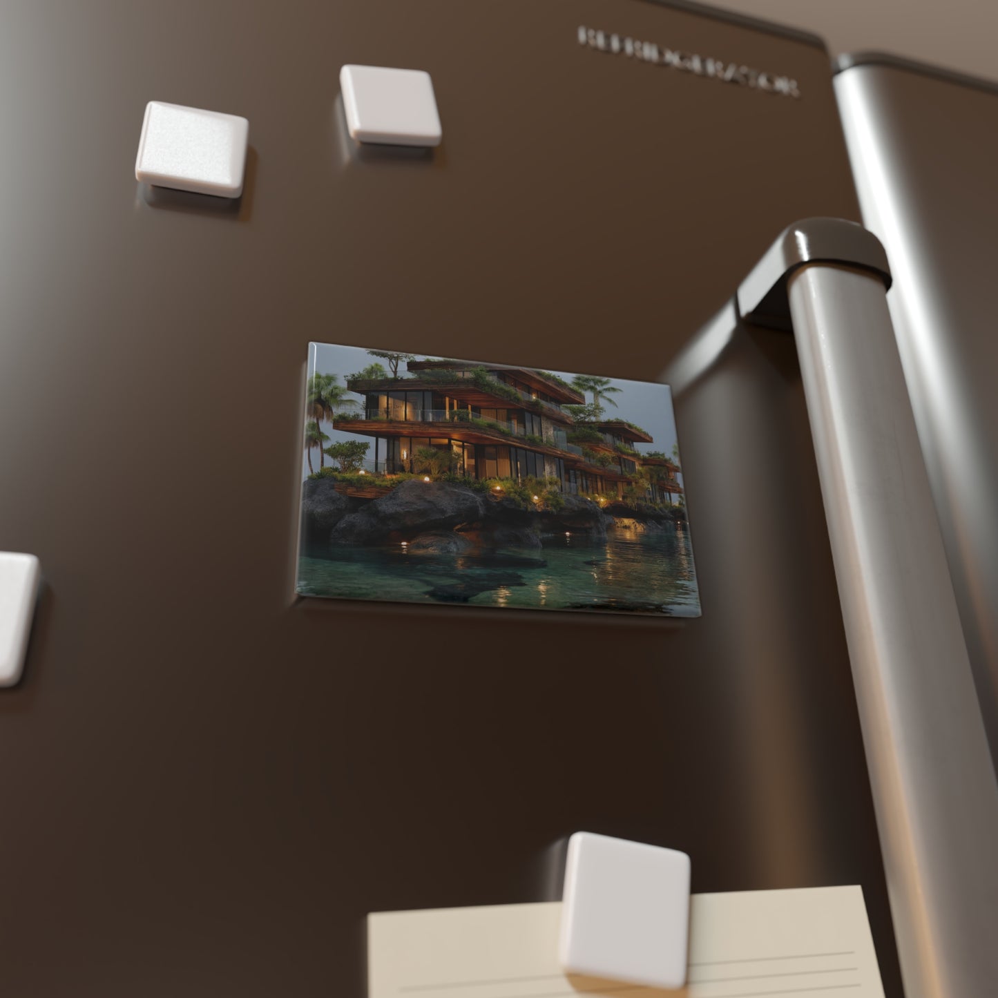 Oceanfront Eco-Resort Button Magnet, Rectangle (1 & 10 pcs) – Where Architecture Meets the Whispering Tide
