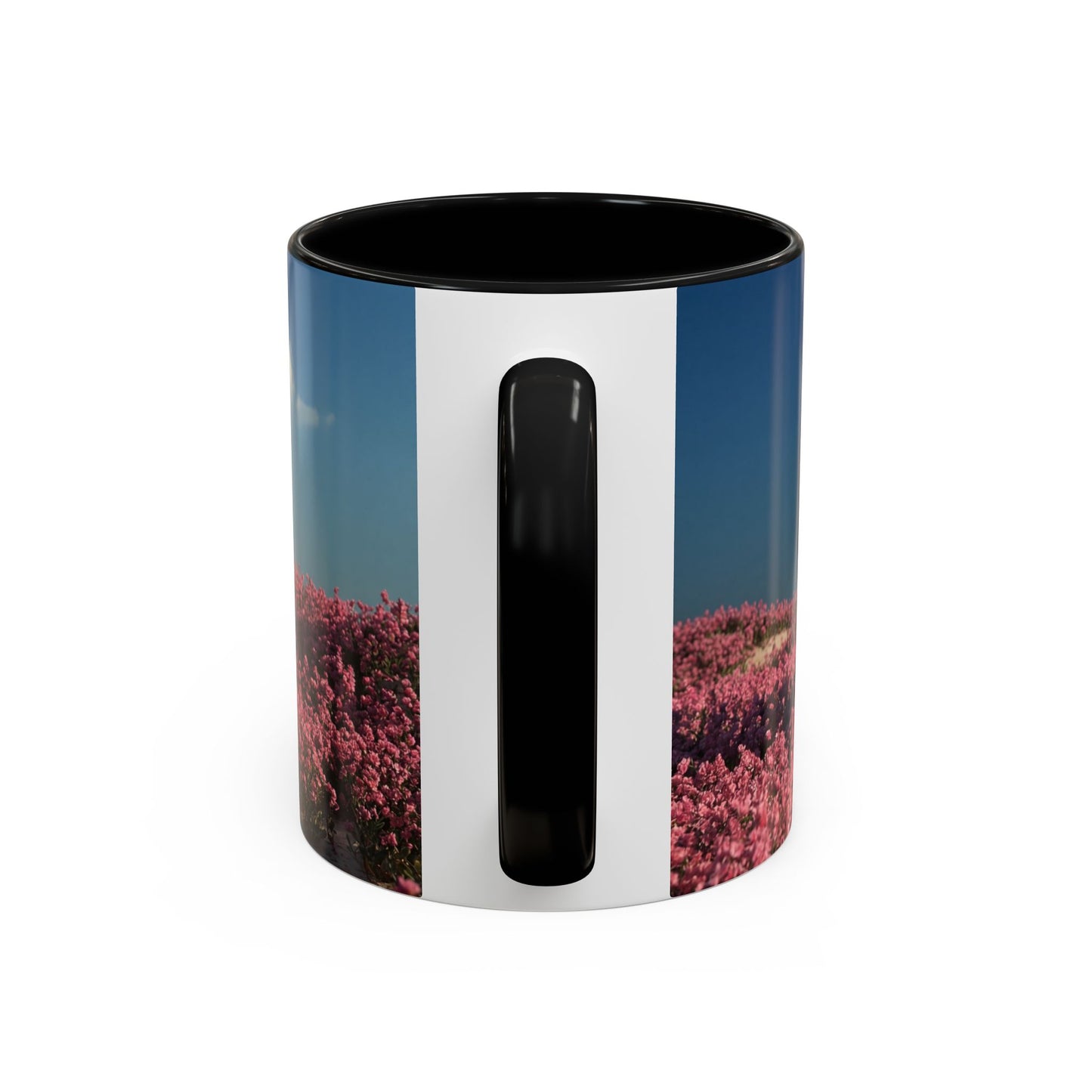 Stone Ring Garden Bloom Accent Coffee Mug – Cracked Concrete Portal in Pink Wildflowers