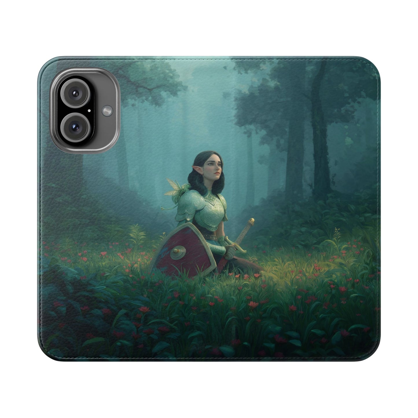 Woodland Sentinel Flip Cases – Green Knight in Misty Grove
