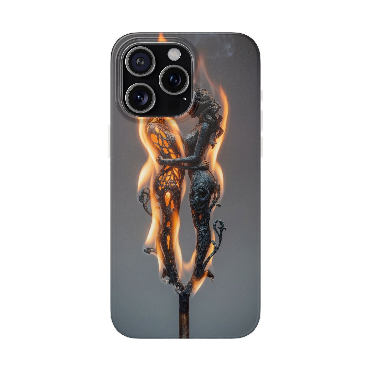 Flame-Embraced Lovers Flexi Cases – Intimate Glow Within the Fire