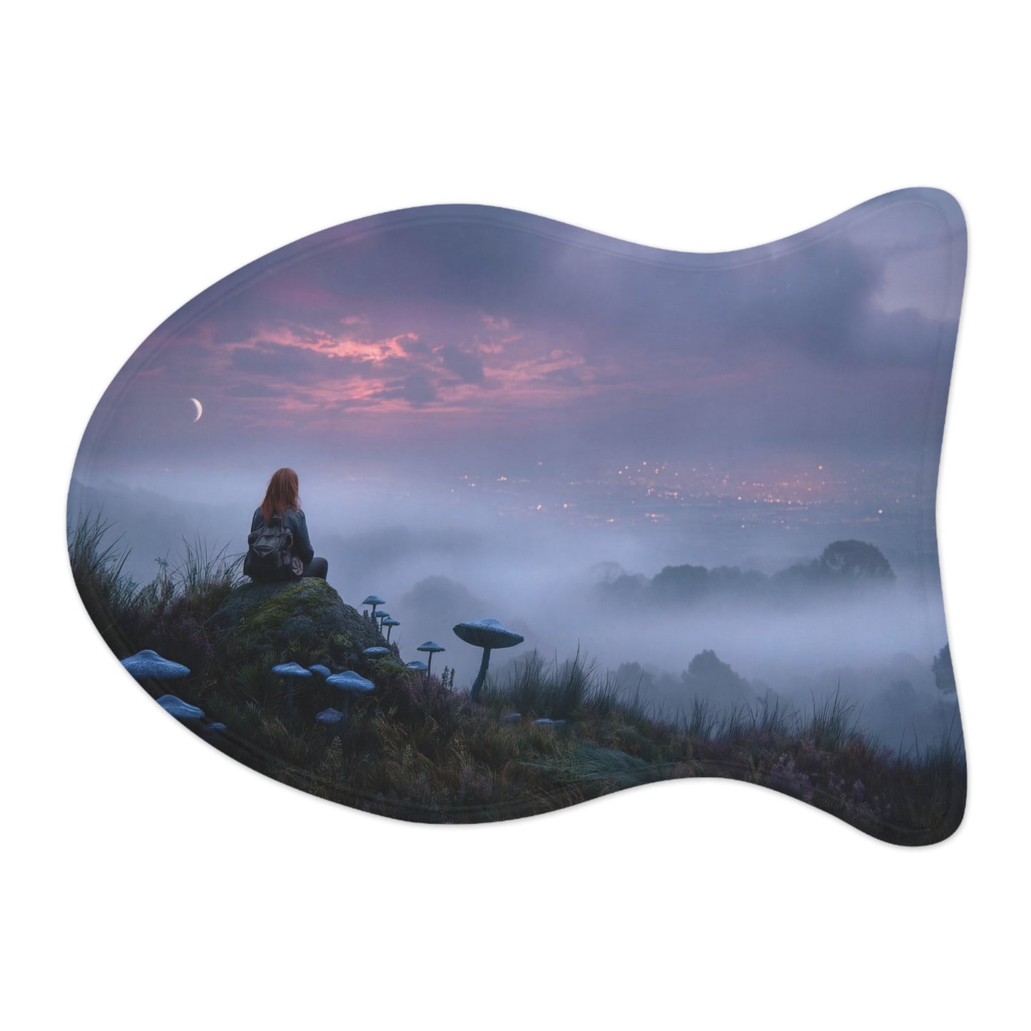 Moonlit Mycophile Pet Feeding Mats – Twilight Grove with Giant Mushrooms
