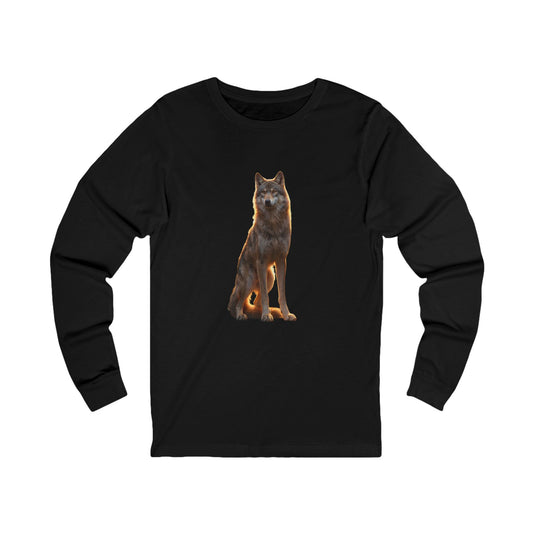 Golden Hour Wolf Jersey Long Sleeve Tee – Watchful Guardian Portrait