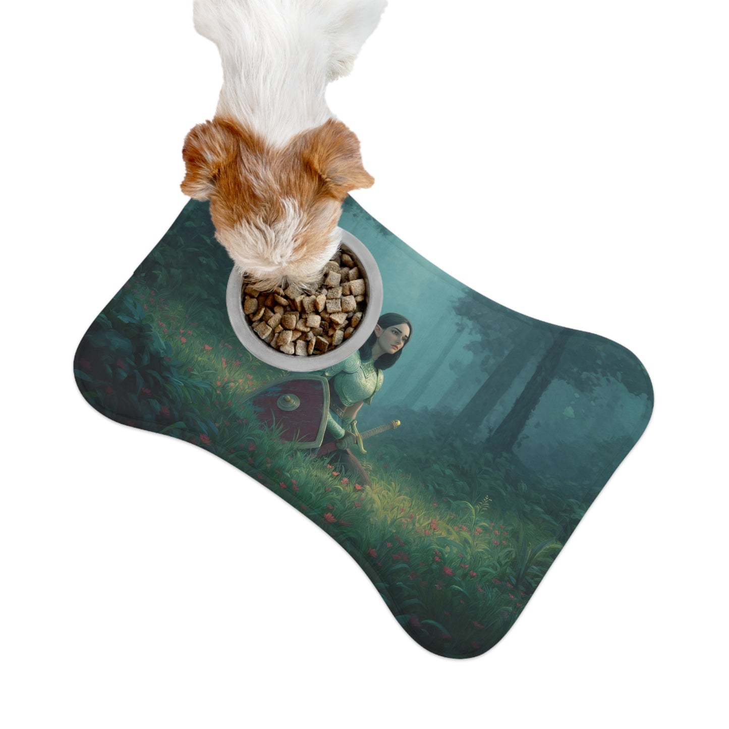 Forest Sentinels Pet Feeding Mats – Elven Guardian Resting Scene