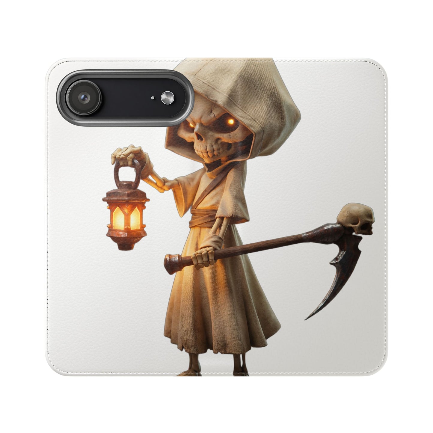 Lantern-Bearing Sentinel Flip Cases – Hooded Guardian with Scythe and Warm Glow