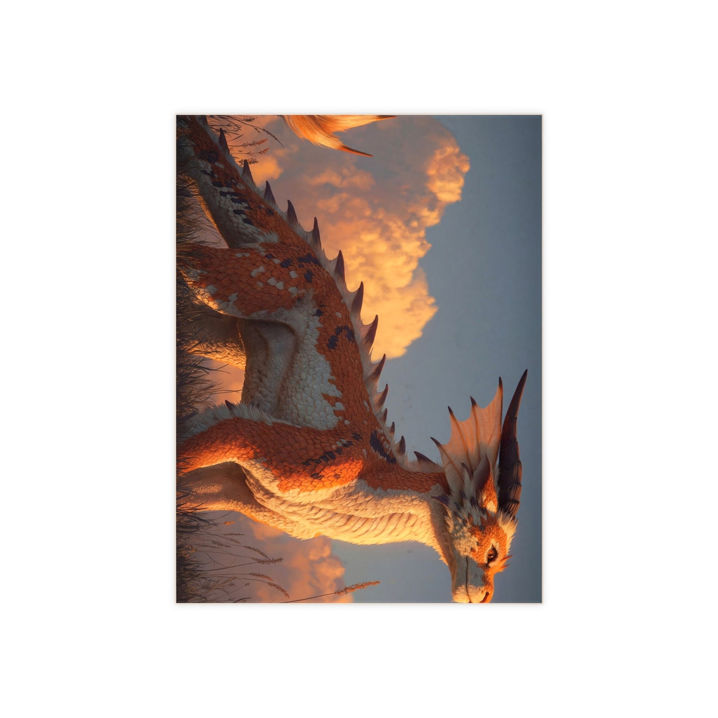 Sunset Guardian Dragon Ceramic Photo Tile – Warm Light and Wild Grace