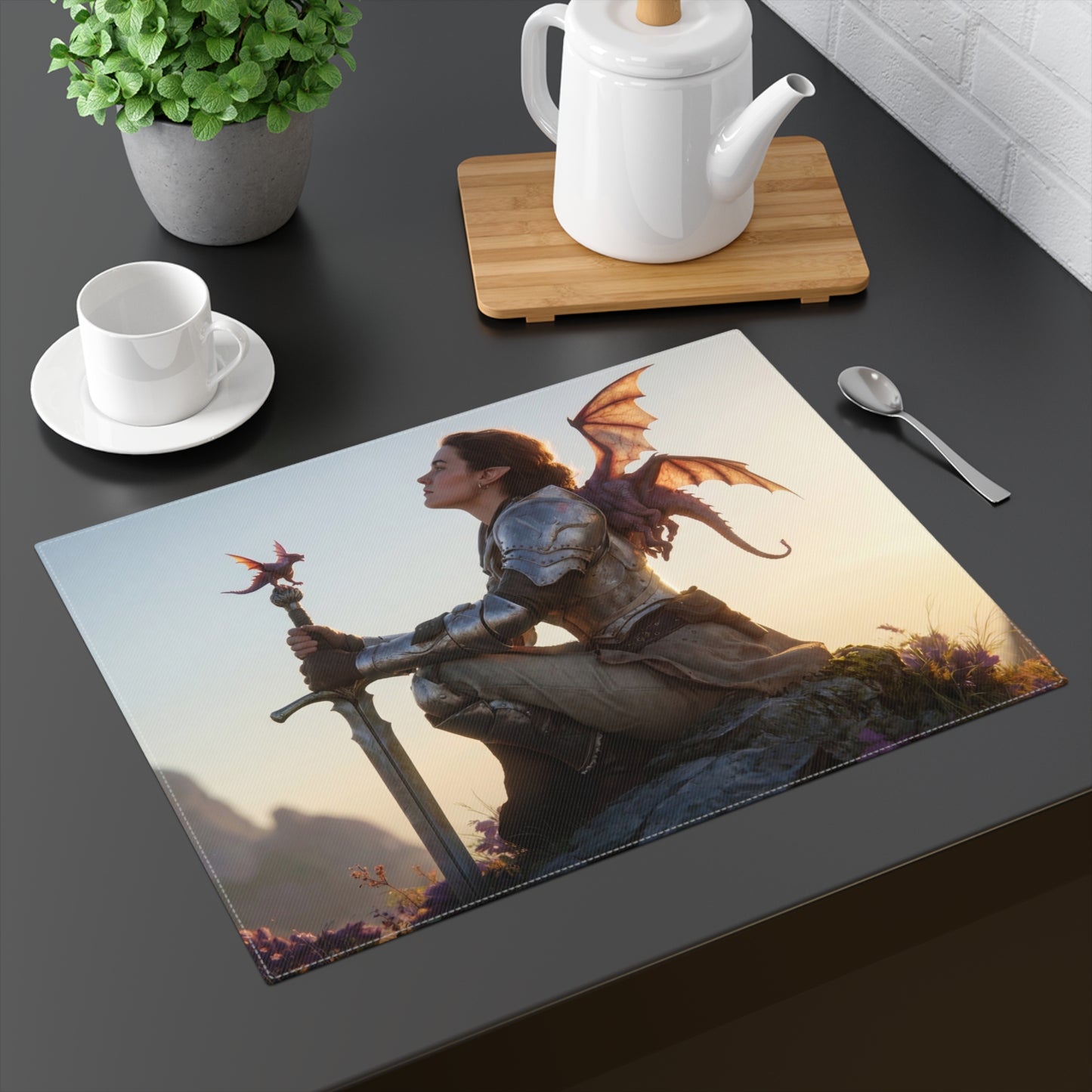Dragon Sentinel Placemat – Sunset Peak with Wings and Sword