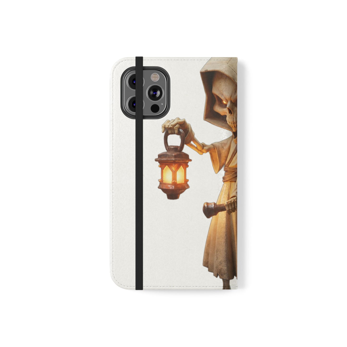 Lantern-Bearing Sentinel Flip Cases – Hooded Guardian with Scythe and Warm Glow