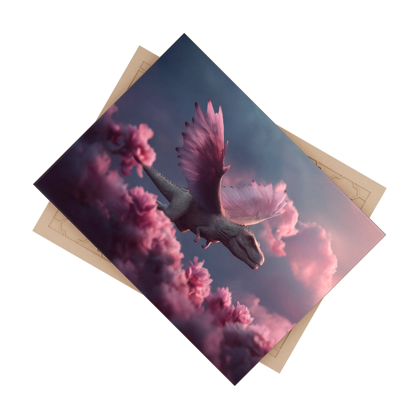 Pink Winged Dinosaur Ceramic Photo Tile – Soaring Through Twilight Blossoms