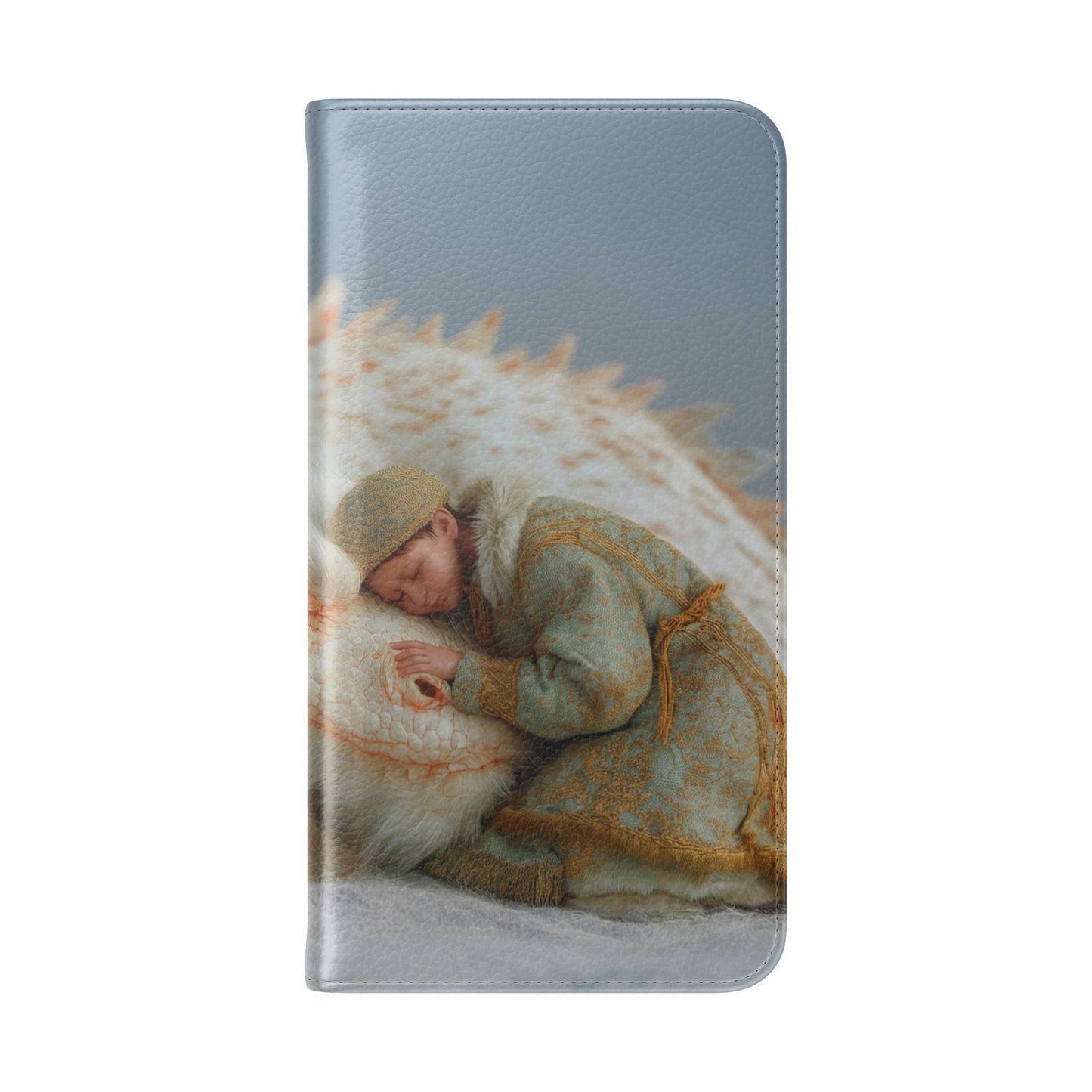 Sleeping Child and Dragon Flip Cases – Snowy Guardian Embrace