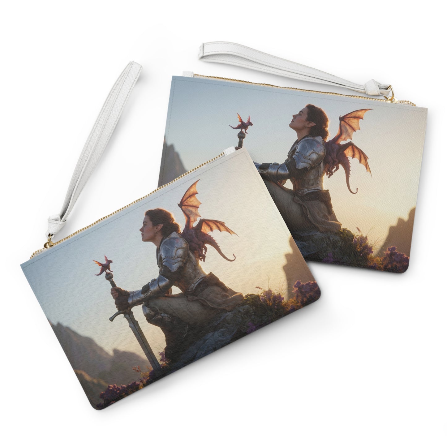 Dragon Knight Clutch Bag – Sunset Sentinel with Winged Companion
