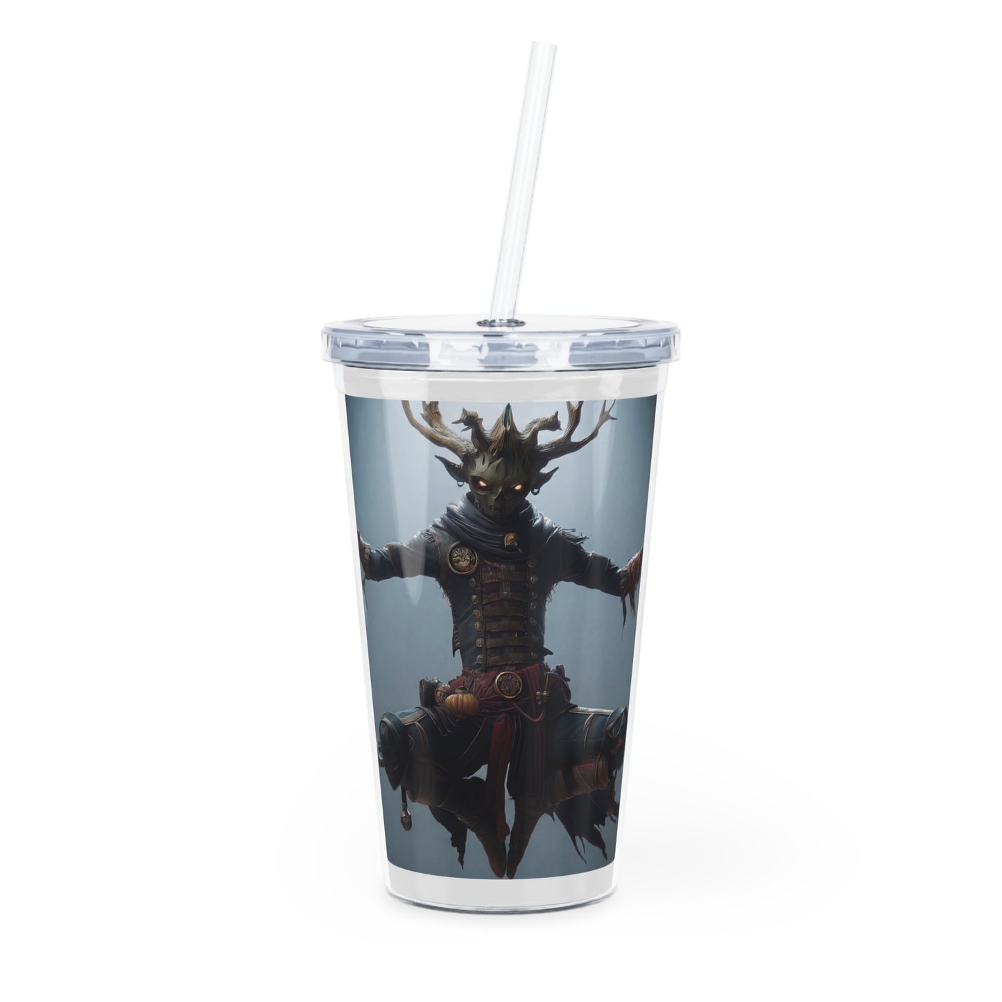 Forest Guardian with Candles Plastic Tumbler with Straw – Zen Amidst the Whispering Woods