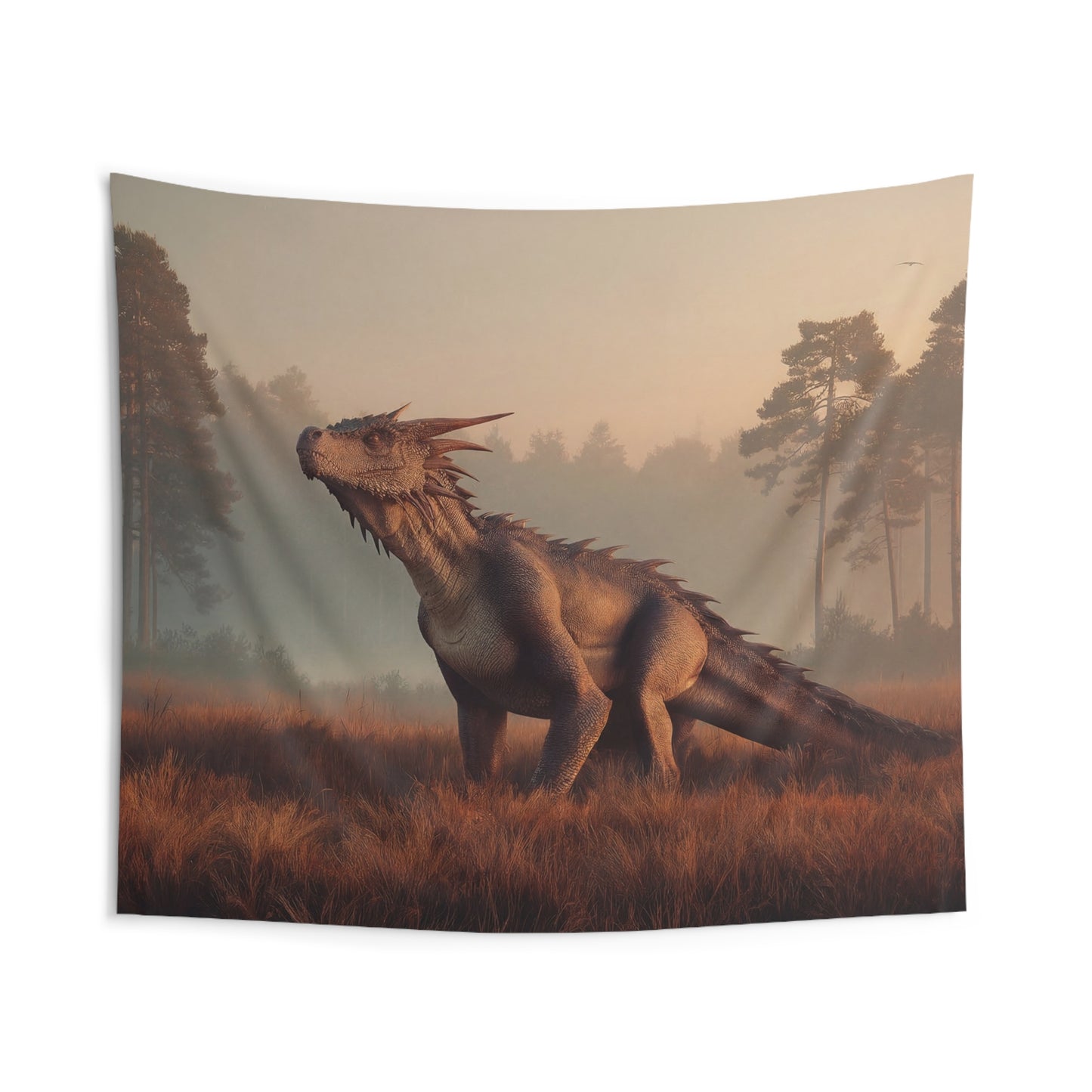 Misty Forest Dragon Indoor Wall Tapestries – Golden Dawn Sentinel
