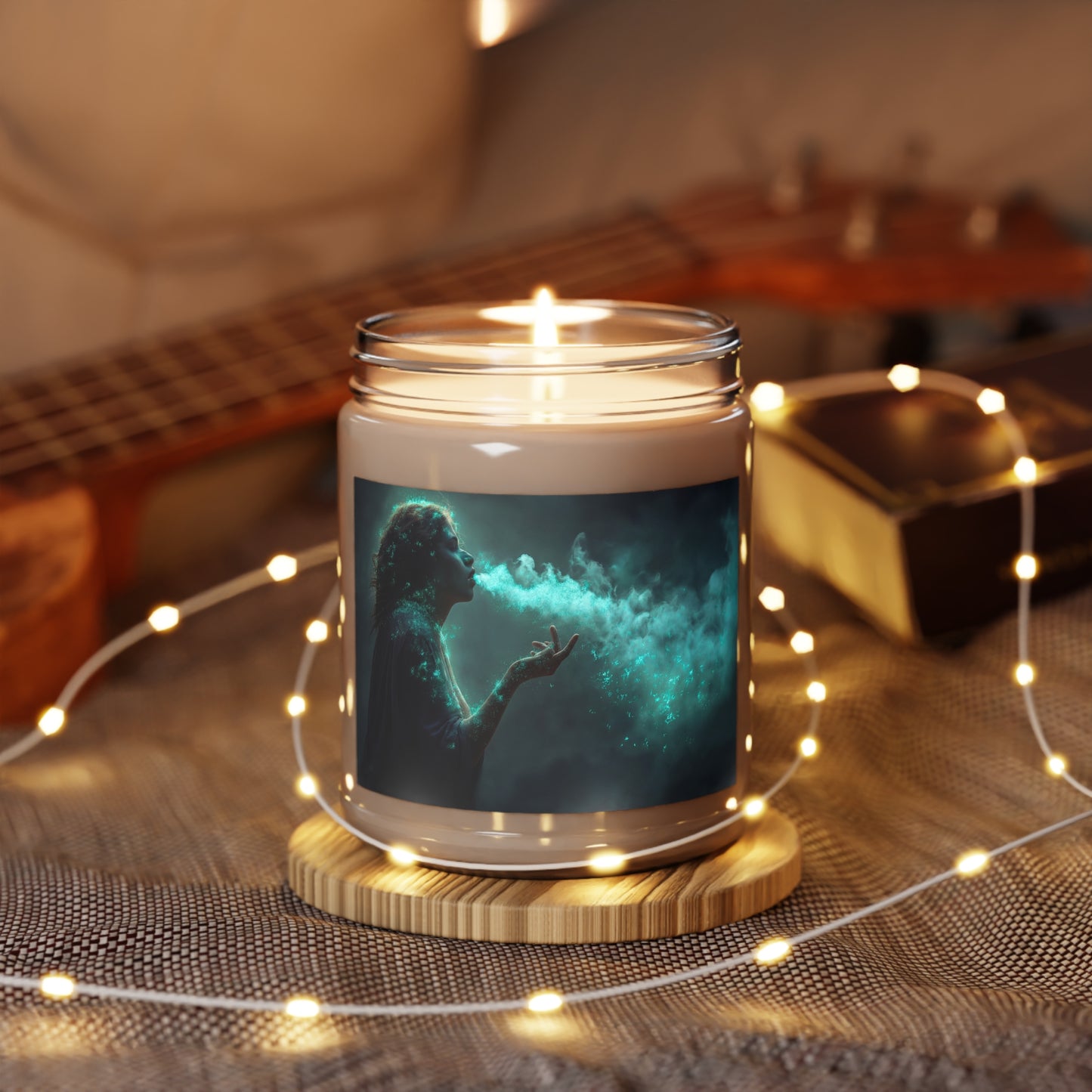 Whispering Enchanter Scented Soy Candles with White Lid, 9oz – Aura of Azure Dust